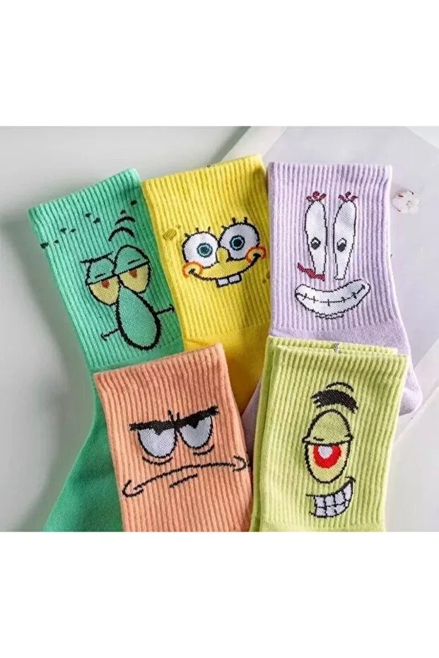 5'li Desenli Kolej Çorap Seti Sünger Bob Kolej